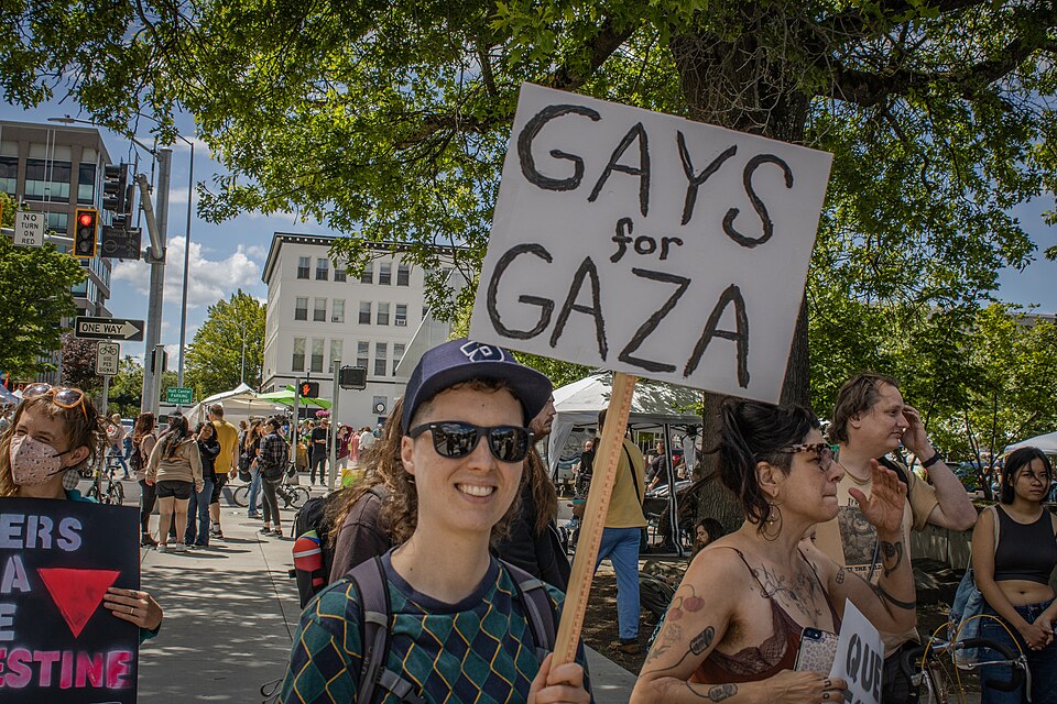 Gays for Gaza protest sign